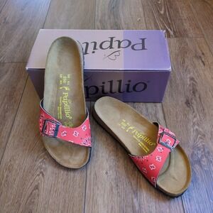 NIB Papillio Birkenstock Mardrid Sandal Shoe - Red Bandana Single Strap Slide 39